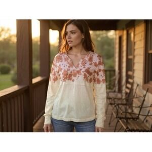 Wonderly Tie Dye V Neck Long Sleeve Pullover Plus Size 2XL boho casual casual